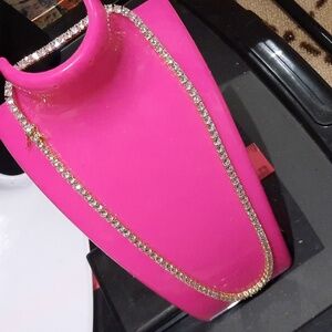 ROUND CUT WEDDING CZ TENNIS NECKLACE GENUINE 14K YELLOW GOLD STAINLESS STEEL 19"